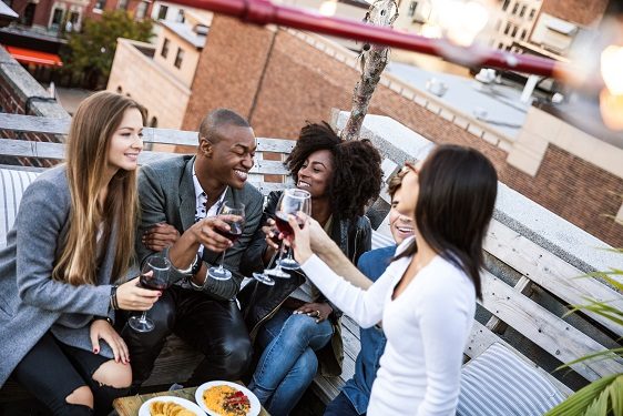 Rooftop party with friends in New York Manhattan